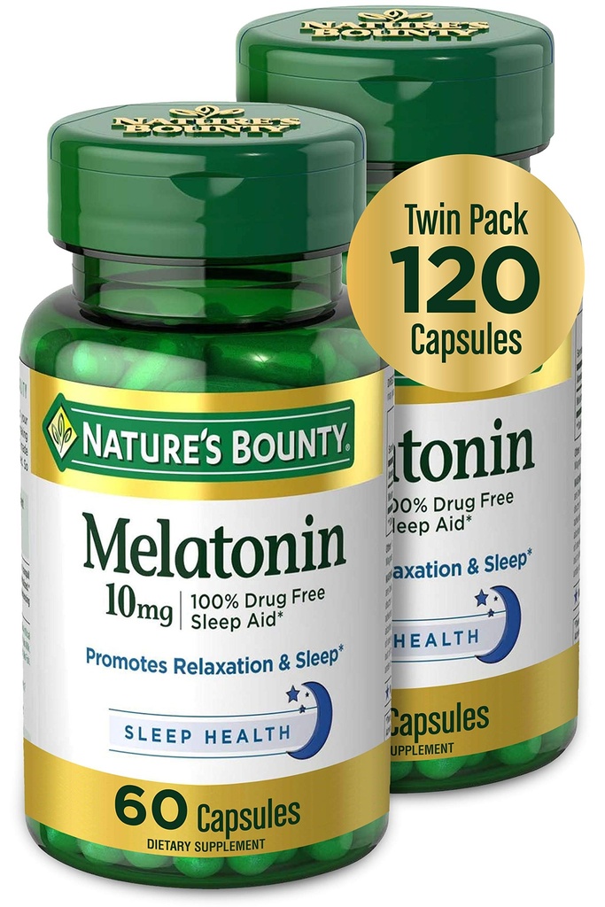 Nature's Bounty Melatonin, Προωθεί την χαλάρωση και την υγεία του ύπνου, 10mg, κάψουλες, 60 Ct (2 Pack)