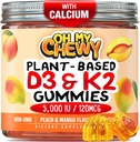 Κεντρική-γεμισμένη βιταμίνη D3 K2 Gummies - Παιδιά, Έφηβοι & Ενήλικες - Συμπλήρωμα για υγιή δόντια, οστά, ενέργεια και ανοσία - 5000 IU D3, 120 mcg K2(MK-7), 120 mg ασβέστιο - Vegan & Non-GMO - 60 Count
