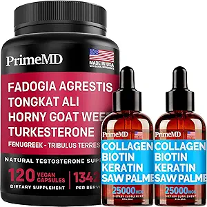 Liquid Collagen Biotin (2pk) και Fadogia Tongkat Ali (1pk) Συμπλήρωμα Bundle - Ισχυρές Βιταμίνες για τα μαλλιά, το δέρμα, τα νύχια, την καρδιά, την ενέργεια, & την τεστοστερόνη Υποστήριξη - Μη ΓΤΟ, Vegan