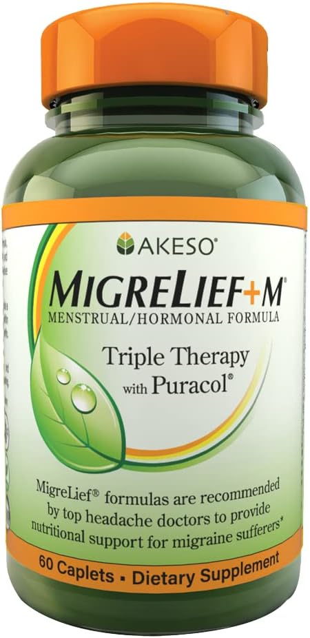 MigreLief+M – Advanced Nutritional Support Supplement for Women’s Neurological Health and Head Comfort – 60 Caplets (1-Month Supply)