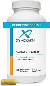 XYMOGEN ALAmax Προστατέψτε - Berberine και ALA Supplement Complex - Αλφα-Λιποϊκό οξύ με Berberine HCI + Biotin για να βοηθήσει την υποστήριξη της καρδιομεταβολικής υγείας (120 κάψουλες)