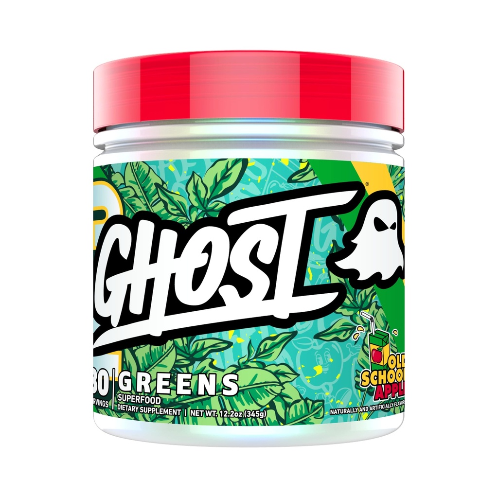 GHOST Greens Superfood Powder, Old School Apple - 30 Servings - 19 Super Greens & Reds, Fruits, Vegetables, Spirulina, & Chlorella, Prebiotics, 10 Billion CFU Probiotic & Digestive Enzymes - Soy-Free