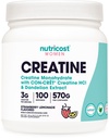 Nutricost Creatine Monohydrate Σκόνη για γυναίκες, Μικρονωμένα, Λεμονάδα Φράουλα, 100 Σερβιρίσματα - Χορτοφαγική, Μη ΓΤΟ, Χωρίς Γλουτένη