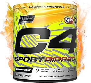 Cellucor C4 Rippped Sport Preworkout Powder - NSF Certified for Sport - 200mg καφεΐνη + εκχύλισμα Cayenne + Ταρταρίτης καρνιτίνης + Beta-Alanine - Ανανάς Χαβάης, 20 υπηρεσίες