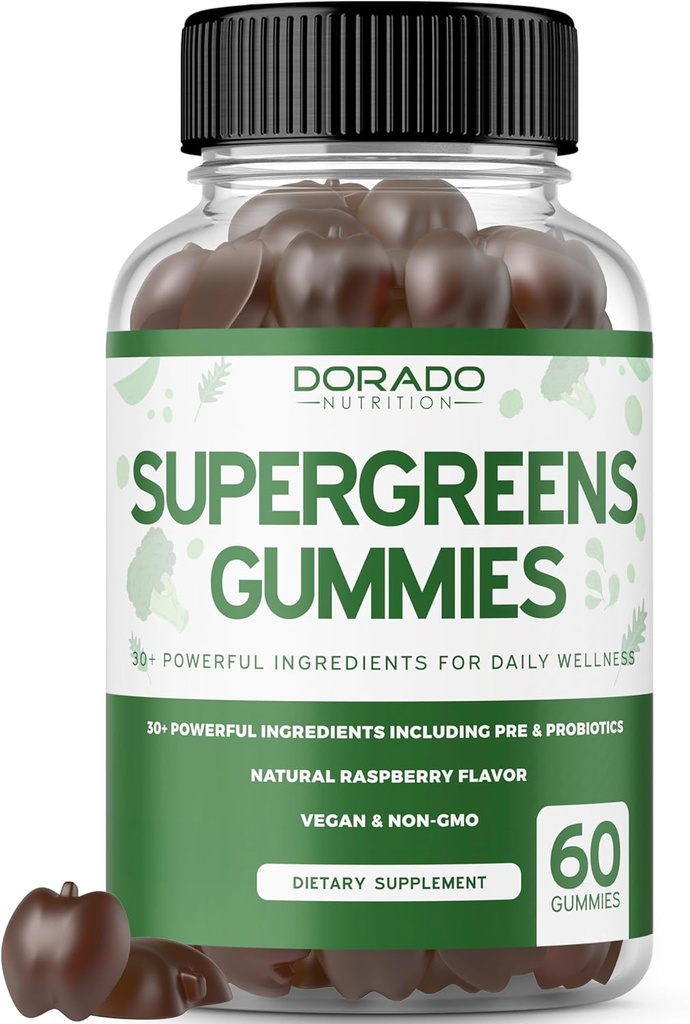 Supergreens Gummies (60 Count) Daily Greens Gummies - Συμπληρώματα Greens με 8 συστατικά Power Blend - Superfood for Immunity Υποστήριξη για Ενήλικες - Third Party Tested, Vegan & USA Made