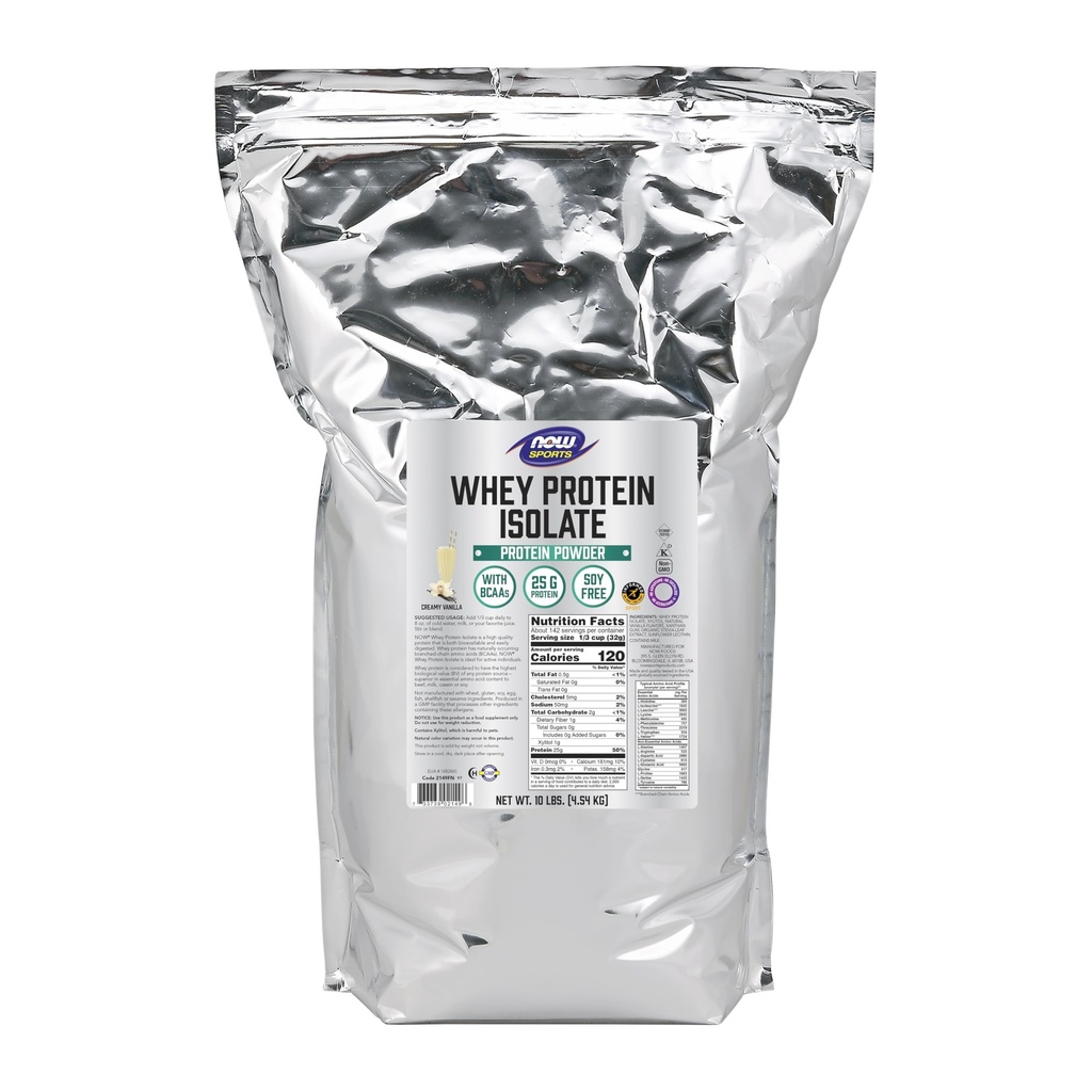 Τώρα τρόφιμα Αθλητική Διατροφή, Whey Protein Isolate, 25 g Με BCAAs, κρεμώδη σκόνη βανίλια, 10-Pound