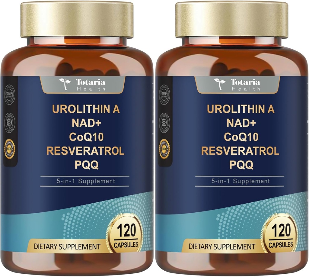 Totaria Urolithin Ένα συμπλήρωμα 1000mg με NAD,CoQ10,Συμπλήρωμα για τις γυναίκες 120 Softgels για την μυϊκή ενέργεια Αντιοξειδωτικά (πακέτο του 2)