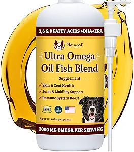 Natural Dog Company Ultra Omega Oil for Dogs a 2000 MG Omega 3, 6, 9 με σολομό, Pollock & flaxseed Oil, EPA & DHA, συμπλήρωμα σκύλων για το δέρμα, το παλτό, αρθρώσεις, Αλλεργία & Itch Relief, Fish Oil σκύλου 16oz