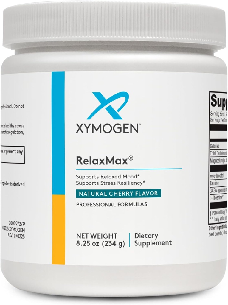 XYMOGEN RelaxMax Drink Mix - Προάγει την χαλάρωση, το άγχος Resiliency + υποστήριξη ορμονών - Μαγνήσιο σκόνη με Myo-Ινοσιτόλη, GABA, L-Θεανίνη - Cherry Flavor Mood Supplement (8.25 oz)