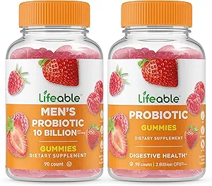 Lifeable Men's Probiotic 10 Billion + Probiotic 2 Billion CFU, Gummies Bundle - Great Tasting, Vitamin Supplement, Gluten Free, GMO Free, Chewable Gummy