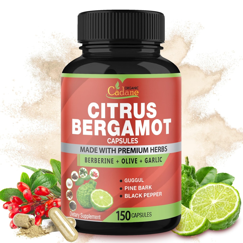Cadane Citrus Bergamot Supplement Κάψουλες με Βερβερίνη, Ελιά, Guggul, Σκόρδο, Pine Bark, Μαύρο Πιπέρι - 150 Caps for 5 Months Supply