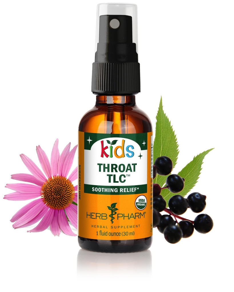 Herb Pharm Kids Certified-Organic Alcohol-Free Throat TLC Herbal Spray, 1 Oz