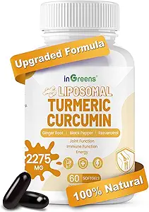 Turmeric Συμπλήρωμα 2275mg, 95% Κουρκουμίνη, Λιποσωμική Κουρκουμίνη για την καλύτερη απορρόφηση, συμπλήρωμα κουρκουμίνης για την κοινή υποστήριξη, εμφιαλωμένο στις ΗΠΑ - 60 Softgels