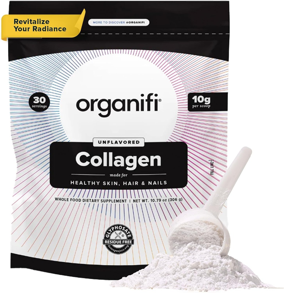 Organifi Collagen Powder - Fuller Hair, Stronger Nails, and Radiant Skin - Replenish and Rebuild Your Body - Χωρίς γλουτένη, χωρίς γαλακτοκομικά και χωρίς σόγια Hydrolyzed Multi Collagen Peptides, 30 Servings