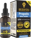 BEE and You 15% Pure Propolis Water Soluble Extract - Υψηλή Ικανότητα - Zero Sugar - Zero Calorie - Φυσική Ανοσολογική Υποστήριξη & Ανακούφιση του Λαρυγγικού Λαρύγγιου Αντιοξειδωτικά, Κέτο, Παλαιό, Χωρίς Γλουτένη, 1 Fl Oz