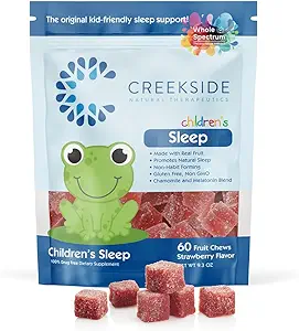 Creekside Naturals Παιδικός ύπνος Real Fruit Chews, 0. 5 mg μελατονίνη συμπλήρωμα ύπνου με χαμομήλι, παιδίατρος Formulated Vegan Gummies, φράουλα άρωμα, 60 μάσημα φρούτων