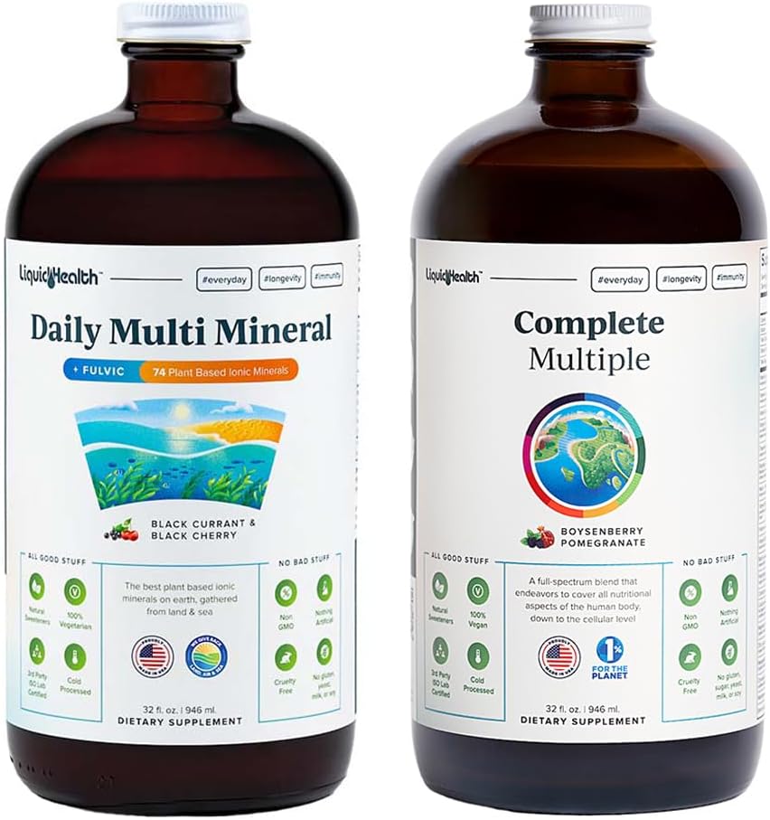LIQUIDHEALTH Daily Multi Mineral Supplement & Complete Multi Adult Multivitamin Health Bundle - Sea Trace Minerals, Essential Vitamins, Whole Foods, Immune Support - Made in USA, Vegan, Non-GMO