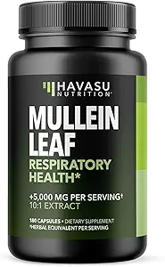 Mullein Leaf Κάψουλες για την αναπνευστική υγεία - 5000mg Extract 10:1 για την υποστήριξη των πνευμόνων και την ανοσοποιητική λειτουργία - 180 Count - Vegan, μη ΓΤΟ κάψουλες - συμπλήρωμα βοτάνων για την καθημερινή ευεξία - 6 Μήνες προσφοράς