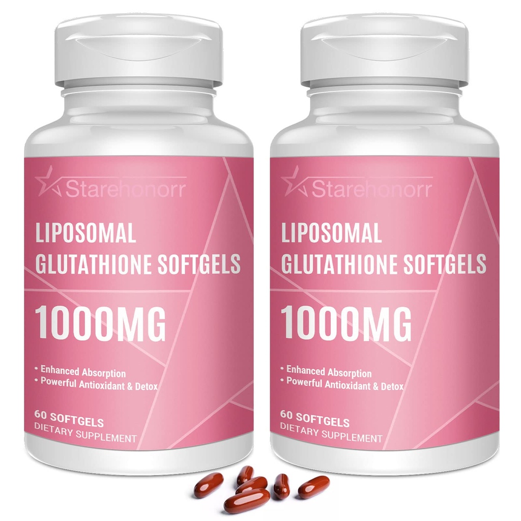 Λιποσωμική Γλουταθειόνη Softgels 1500MG, Μειωμένο συμπλήρωμα γλουταθειόνης με βιταμίνη C, Καλύτερη απορρόφηση, Μη ΓΤΟ Ισχυρό Αντιοξειδωτικό για Υγιή Γήρανση, Αποτοξίνωση, Ανοσοποιητική Υγεία,120 Softgels