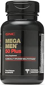GNC Mega Men 50 Plus Daily Multivitamin for Men | Supports Memory Function, Prostate, and Heart Health | 60 Count