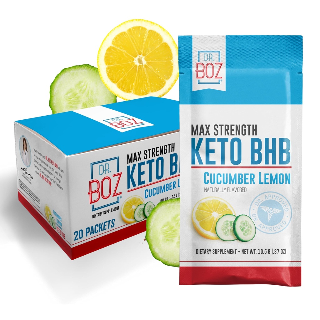 Dr. Boz - Keto BHB σκόνη - Αγγούρι Λεμόνι, 20 πακέτα - Κετόνες Ποτό - Αύξηση της ενέργειας & μείωση των κραδασμών - Max δύναμη συμπλήρωμα διατροφής - τεστ ποιότητας - Κατασκευάζεται στις ΗΠΑ - 10.9oz (310g)