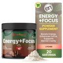 EarthNutri Energy + Focus Powder Supplement - Ενέργεια Boost & Βοηθά τη συγκέντρωση με PeakO2, AlphaSize, Cognizin, PurCaf, Theacrine, Acetyl L-Καρνιτίνη L-Τυροσίνη – Lychee Flavor - 20 Μερίδες (171g)
