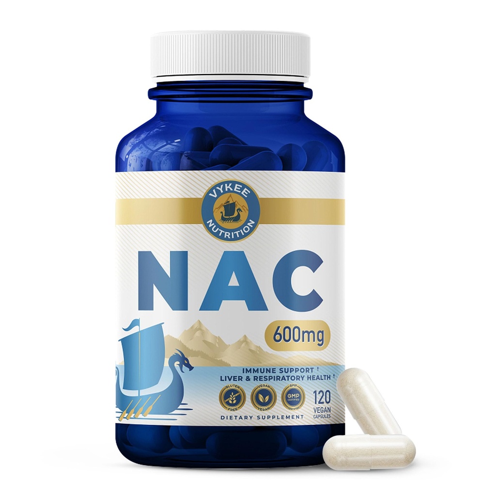 Vykee Nutrition NAC Κάψουλες 600 mg N Acetyl L Cysteine - ημερήσιο συμπλήρωμα NAC για την υποστήριξη της ηπατικής υγείας και του ανοσοποιητικού ισοζυγίου - Vegan Non-GMO - 120 κάψουλες