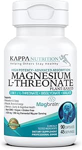 Kappa Nutrition Powered by Magbrain™ Magnesium L-Threonate Plant-Based, 420mg Elemental Magnesium (3 Capsules) from 2,253mg, 90 Vegan Capsules, Brain, Sleep & Muscle Support.