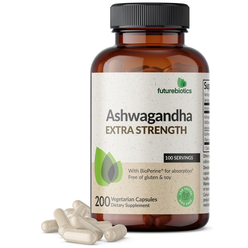 Futurebiotics Ashwagandha Extra Strength Stress & Mood Support with BioPerine - Μη ΓΤΟ Formula, 200 Χορτοφαγικές Κάψουλες