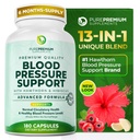 Συμπληρώματα πίεσης αίματος PurePremium με Hawthorn Berry, Hibiscus, Σκόρδο & Βιταμίνη B12- Συμπλήρωμα νιτρικού οξειδίου για τη φυσιολογική υγεία της καρδιάς, την κυκλοφορία Υγεία & την πίεση του αίματος Υποστήριξη - 180ct