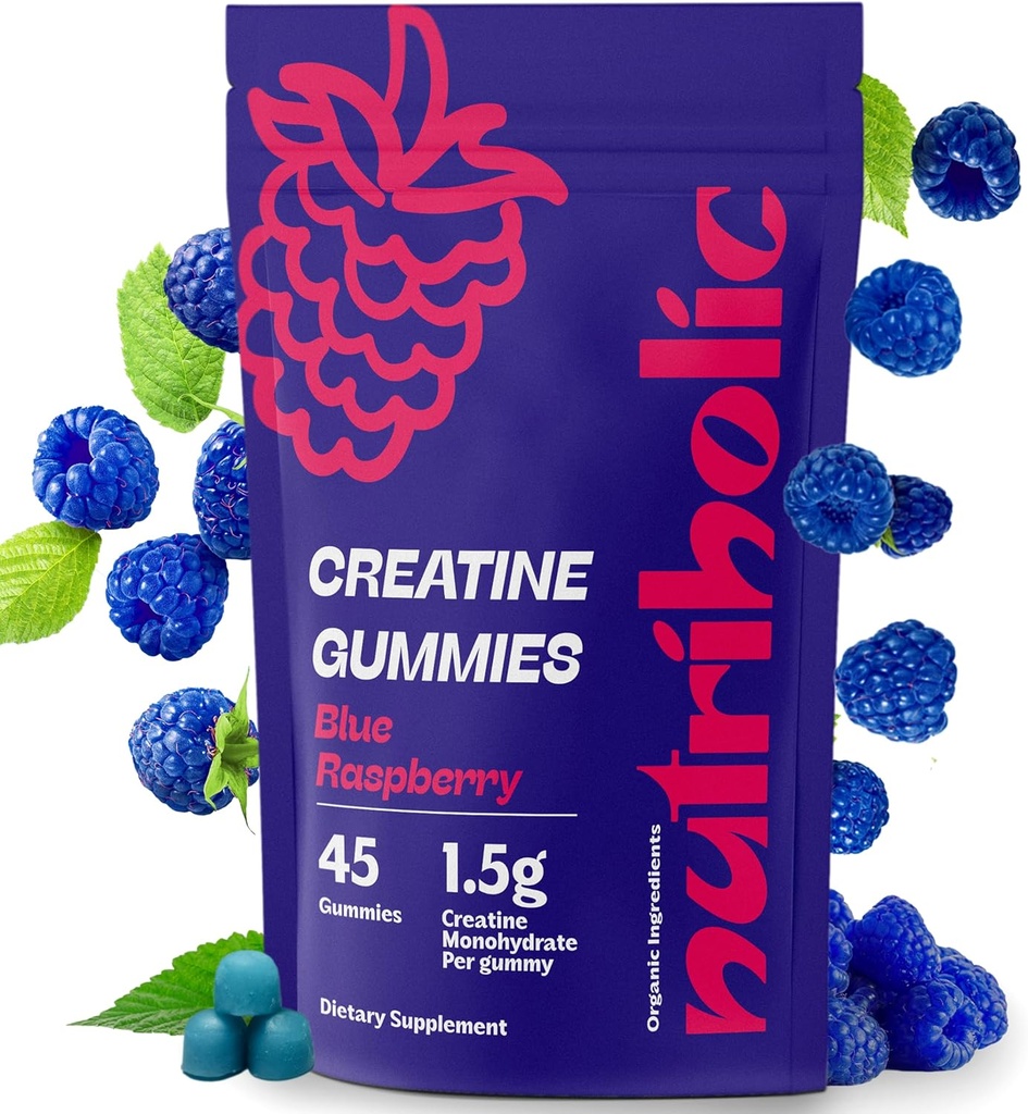 Creatine Monohydrate Gummies for Men and Women - Εύκολα Digest, Vegan, Χωρίς γλουτένη, Μη ΓΤΟ, 1,5g Creatine per Gummy - 45ct (45 Count, Blue Raspberry)