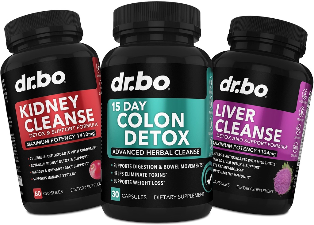 Colon, Kidney & Liver Cleanse Detox Support Supplement - 15 Day Intestinal Cleanse Pills & Probiotic for Bloating & Daily Constipation Relief - Help Bladder Control, Urinary Tract & Gallbladder Health