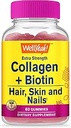 WellYeah Collagen with Biotin Gummies - Υποστηρίζει το δέρμα, τα μαλλιά, την υγεία των νυχιών, κοινή λειτουργία, πυκνότητα των οστών, μυϊκή ανάπτυξη, Γνωστική απόδοση - Χωρίς γλουτένη, GMO δωρεάν - 60 κόμης