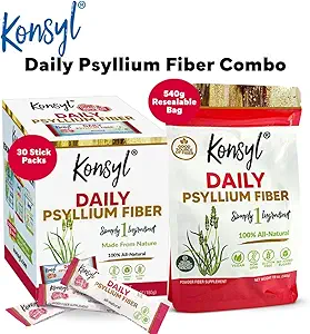 Konsyl Daily Psyllium Fiber Combo -100% All Natural Psyllium Fiber Stick Packs and 540g Bag- All-Natural Soluble Fiber, Supports Digestive Health, Helps Provide Relief from Occasional Cons