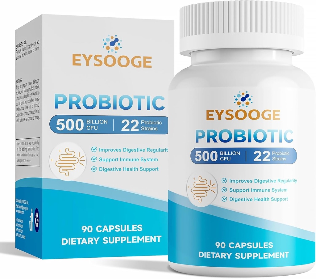 Probiotics για γυναίκες και άνδρες, 500 δις CFU, 22 Strains + Βιολογικά Πρεβιοτικά, Καθημερινή Προβιοτικά για Πειθαρχία, Ανοσοποιητικό, & Υγεία των Ούρων - 90 Κάψουλες