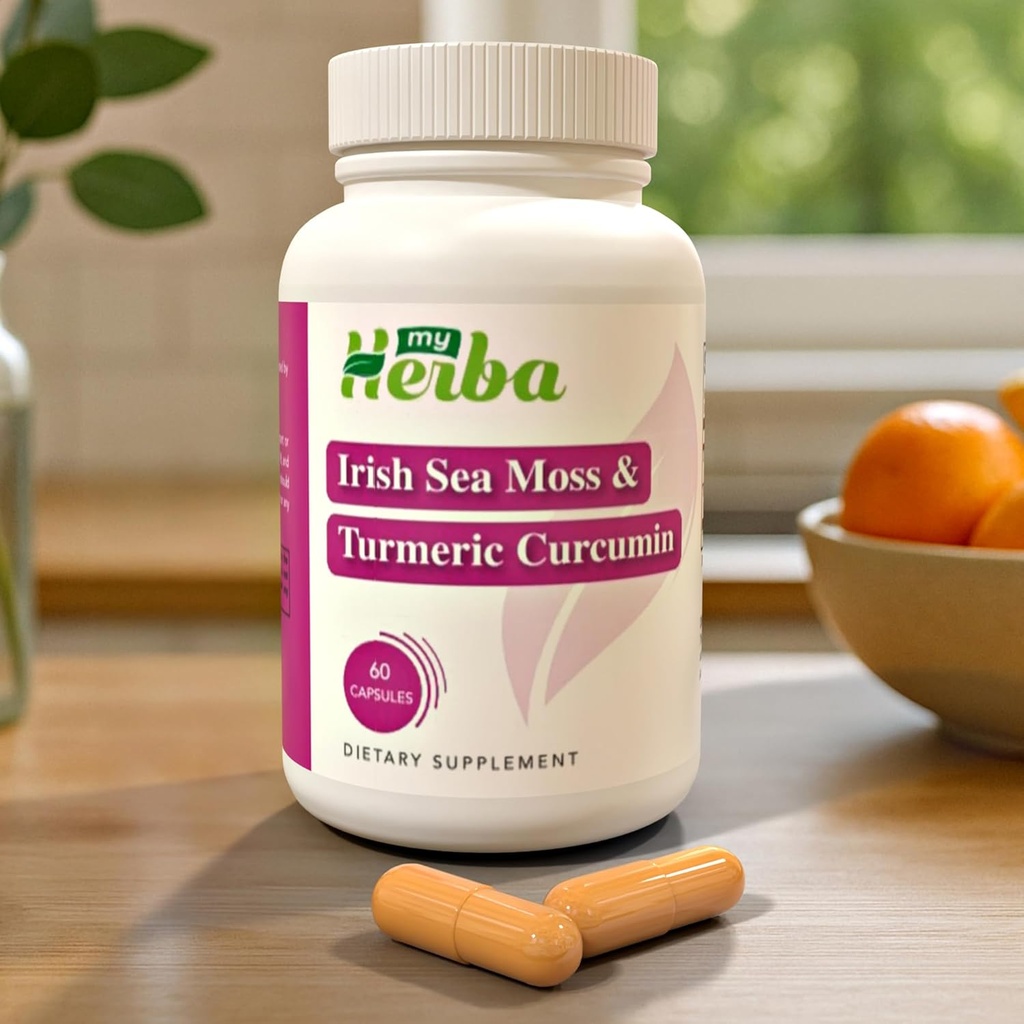 Sea Moss & Turmeric Curcumin Supplement - Vegan Formula with Organic Irish Sea Moss & Standardized Turmeric Extract (95% Κουρκουμινοειδή), Κοινή Υποστήριξη και Κινητικότητα για Ενήλικες, 60 Κάψουλες