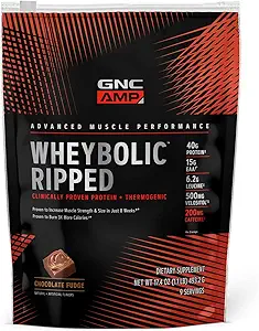 GNC AMP Wheybolic Rippped Protein Powder & Thermogenic Supplement, Αυξάνει τη μυϊκή δύναμη & μέγεθος, ενέργεια & αντοχή, 40g πρωτεΐνη, 6.2g Leucine, 15g EAA, καφεΐνη, σοκολάτα, 9 υπηρεσία