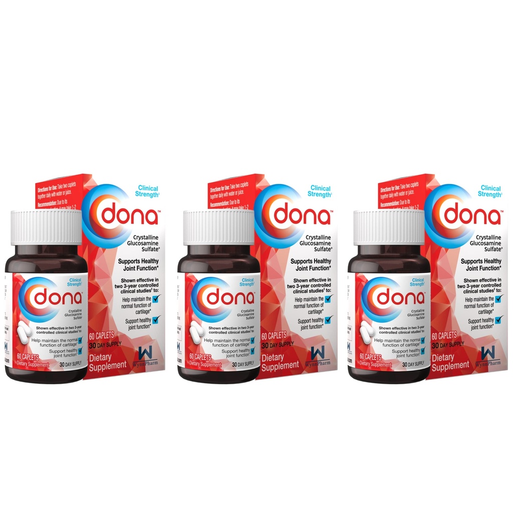 Dona κρυσταλλική γλυκοσαμίνη Sulfate, 750 Mg, κοινά χάπια συμπλήρωμα για το γόνατο άνεση & κοινή υποστήριξη υγείας, 750 Mg, 60 κόμη (3 Pack)