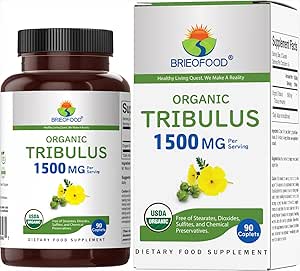 Brieofood Organic Tribulus 1500mg, 45 Servings, Vegetarian, Gluten Free, 90 Vegetarian Tablets