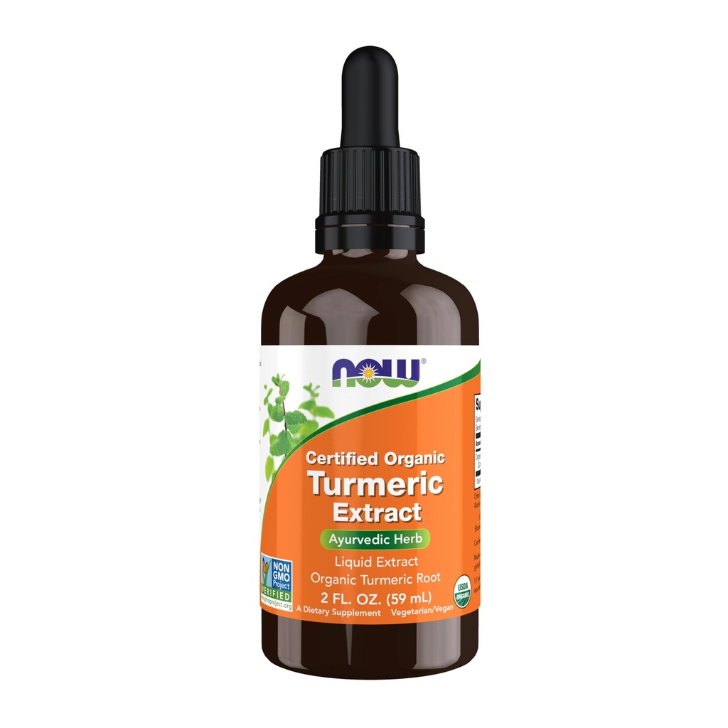 NOW Foods Supplements, Certified Organic Turmeric Extract, Ayurvedic Herb, Liquid Extract, Organic Turmeric Root 2 fluid ounces
