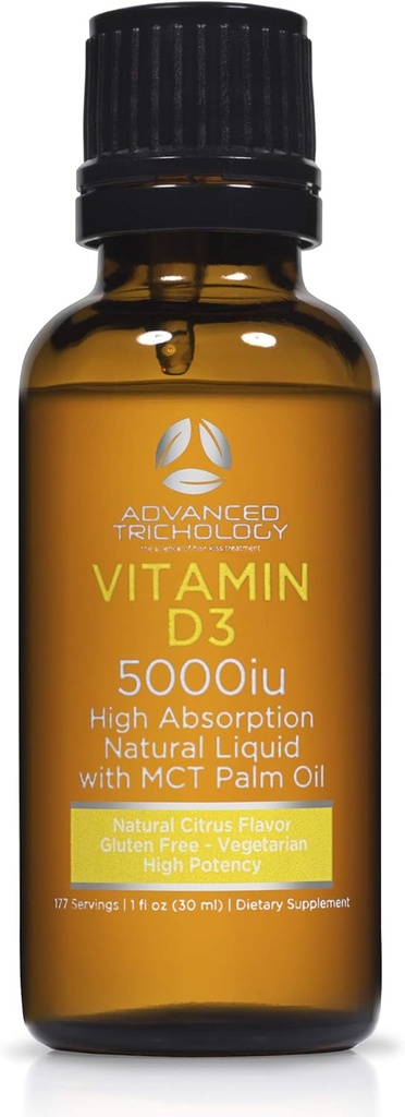 Advanced Trichology Vegetarian Liquid Vitamin D3-5000 eu Υψηλή Απορρόφηση - 1000 eu per Drop - 6 Μήνες Προσφορά - Χωρίς γλουτένη 365 VIT D - 1 Υγρή Ουγγιά (Pack of 1)