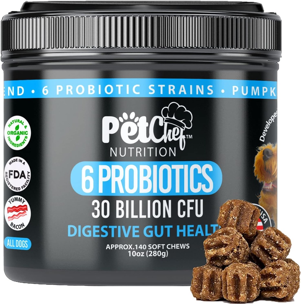 Probiotic Chews for Dogs, All Ages and Sizes, Bacon, 140 Count