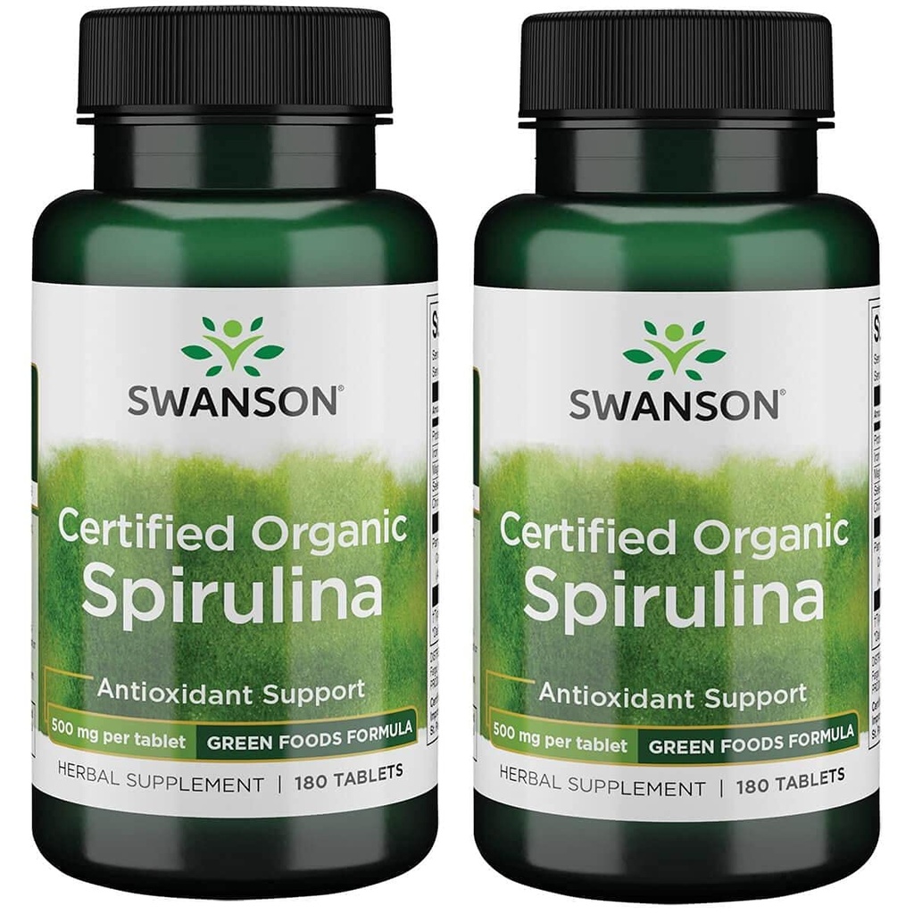 Swanson Certified Organic Spirulina 500 mg 180 Tabs (2 Συσκευασία)