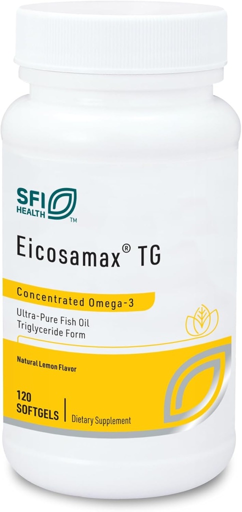 Klaire Labs SFI Υγεία Eicosamax TG Χάπια ιχθυελαίου με EPA/DHA - Ωμέγα-3 Λιπαρά Οξέα για την υποστήριξη του εγκεφάλου και της καρδιακής λειτουργίας - Φυσικό άρωμα λεμόνι για να βοηθήσει τη μείωση των ψαριών Burps ή επίγευση (120 Softgels)