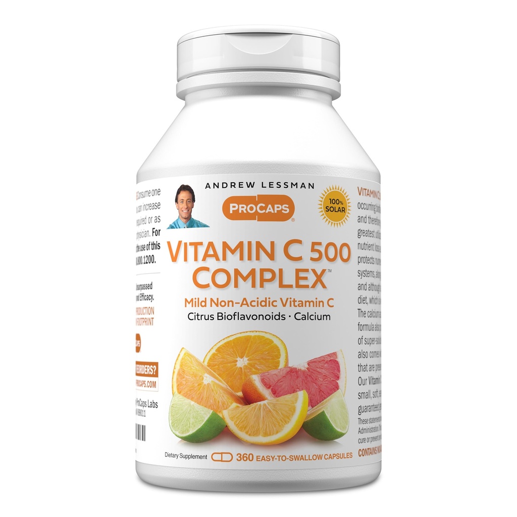 ANDREW LESSMAN Vitamin C 500 Complex 360 Κάψουλες - Μη Ακιδική Βιταμίνη C Plus Εσπεριδοειδή Βιοφλαβονοειδή για το ανοσοποιητικό σύστημα και την υποστήριξη κατά των επιφανειοδραστικών, χωρίς Στομαχική Ανατάραξη, Μικρό εύκολο να καταπιούν κάψουλες