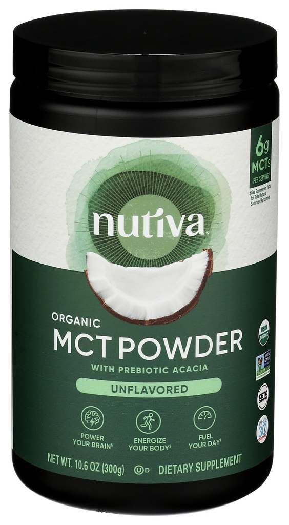 Οργανικό MCT της Nutiva Σκόνη με Prebiotic Acacia Fiber, Classic, 10.6 Oz, USDA Organic, Non-GMO, Non-BPA, Vegan, Gluten-free, Keto & Paleo, Instant Beverage ή Boost to Coffee & Smoothies