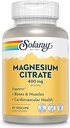 SOLARAY Magnesium Citrate 400mg - Συμπλήρωμα μαγνησίου - Υγεία των οστών, μυών, χαλάρωσης και καρδιακής υγείας Υποστήριξη - Ενισχυμένη απορρόφηση, Vegan, Χωρίς γλουτένη, 60-ημέρα εγγύηση, 30 υπηρεσίες, 90 VegCaps