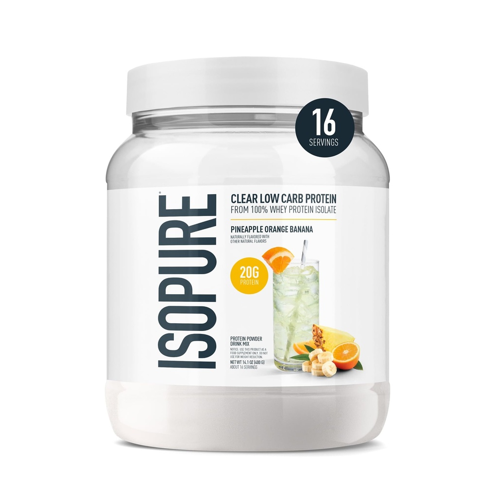 Isopure Clear Whey Isolate Protein Powder, Lactose Free, Gluten Free, Φυσικά Γεύση, Ανανάς Πορτοκαλί Μπανάνα, 20g πρωτεΐνη ανά υπηρεσία, 14,1 Oz, 16 υπηρεσίες (Packaging May Vary)