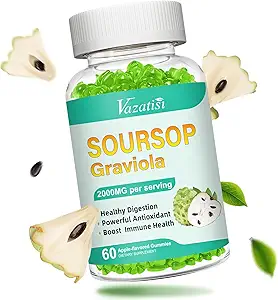 Soursop Graviola Gummeis, Βιολογικά Φύλλα Αραχίδας και εκχύλισμα φρούτων για την υποστήριξη & αναγέννηση κυττάρων, ανοσοενισχυτικό, Digestive Aid, Χωρίς ζάχαρη / Vegan, 60 Count
