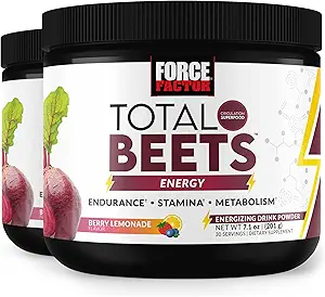 FORCE FACTOR Total Beets Energy Drink Mix 2-Pack, Superfood Beet Root Powder, Νιτρώδη για την ενίσχυση της ενέργειας, την υποστήριξη της κυκλοφορίας, τη ροή του αίματος, το νιτρικό οξίδιο και Σταματίνα, συμπλήρωμα υγείας καρδιάς, 60 υπηρεσίες